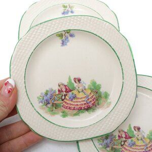 Vintage Hampton Ivory Plates  'Lilac Time' Swinnertons England Crinoline Lady x3